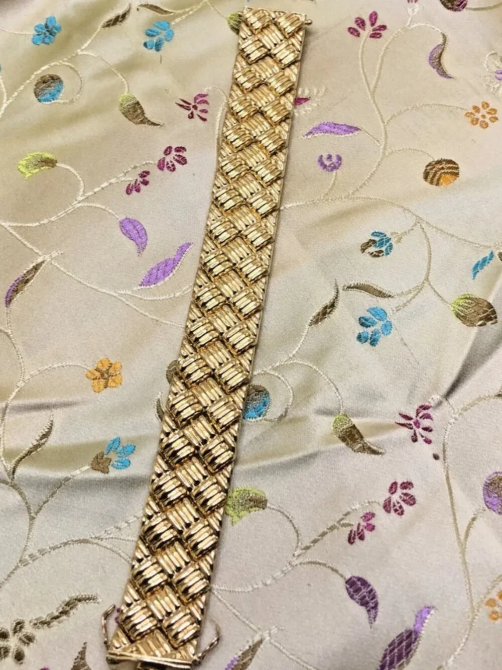 ESTATE:  Vintage 925/Vermeil Puffy Basket Weave Cuff Bracelet, gorgeous, HEAVY